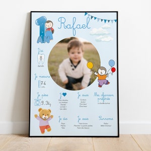 Personalized birthday or baptism poster Tchoupi 1st year party Bleu