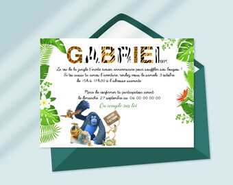 Birthday invitation card to download and print - "Jungle Ace" theme - jungle