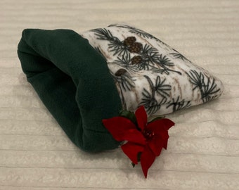Green Pine Winter Fleece Comfy Snuggle Sack for Small Animals