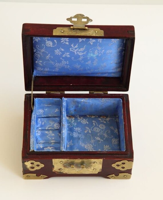 Boîte à Bijoux Ancienne En Bois Décorée Céladon Et Blanc - Style Chinois, Rangement Vintage