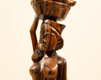 神秘的な踊り子／バリ 工芸品 女性像 仏像 木像 木彫 一本彫 彫刻 骨董 木彫り 女性像 アンティーク 置物 仏像 踊り子 彫刻 観音様
