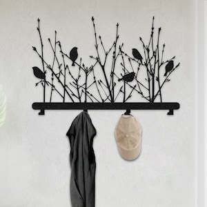 Birds on Branch Metal Coat Rack: Modern Entryway Organizer