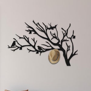 Birds on Branch Metal Coat Rack: Decorative Wall Hooks, Entryway Organizer