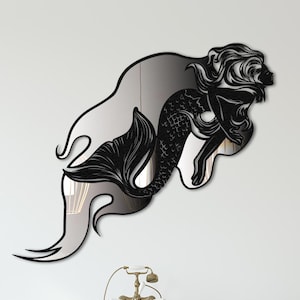 Mermaid Metal & Plexiglass Wall Art: Modern Coastal Decor
