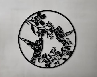 Hummingbirds Metal Wall Art: Birds on Branch, Nature Decor