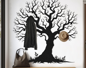 Metal Tree Branch Coat Rack: Farmhouse Entryway Organizer, Decorative Wall Hooks