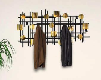 Geometric Metal Coat Rack: Plexi Mirror Entryway Organizer