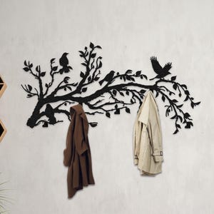 Birds on Branch Metal Coat Rack: Modern Entryway Organizer