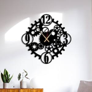 Zahnräder Metall Wanduhr: Extragroße Geometrische Kunst, Stille Moderne Uhr