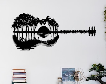 Sunset Guitar Metal Wall Art: Abstract Music Decor