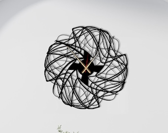 Reloj de pared de metal con espiral abstracto: arte geométrico moderno, silencioso