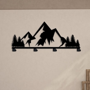 Mountain and Forest Metal Coat Rack, Bag Holder, Wall Hooks, Clothes Rack, Entryway Organizer, Home Gifts, Nature Inspired, Modern Coat Rack