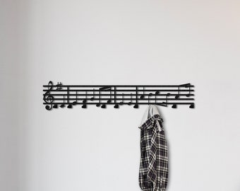 Musical Notes Metal Coat Rack, Bag Holder, Metal Wall Hooks, Decor Hooks, Wall Mounted Coat Rack, Entryway Organizer, Modern Coat Rack