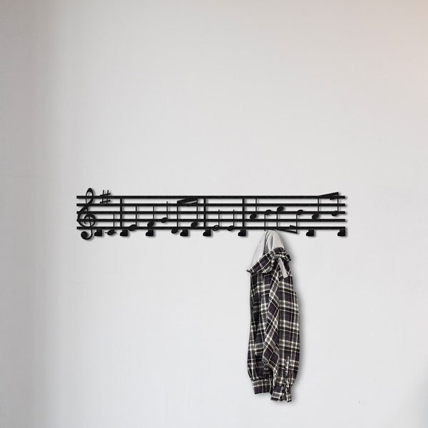 Musical Notes Metal Coat Rack, Bag Holder, Metal Wall Hooks, Decor Hooks, Wall Mounted Coat Rack, Entryway Organizer, Modern Coat Rack