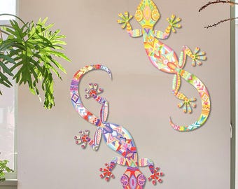 Colorful Metal Gecko Wall Art: Southern Porch Decor