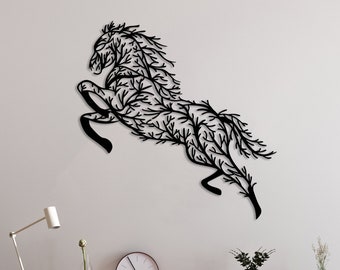 Art mural cheval arbre en métal, décoration de ferme, cadeau pour amoureux des chevaux, art mural tendance, décoration murale branche, décoration extérieure, décoration grand cheval, art de l'arbre