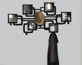 Geometric Metal Coat Rack with Plexi Mirror: Modern Entryway Organizer