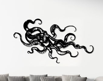 Octopus Metal Wall Art: Coastal Nautical Decor