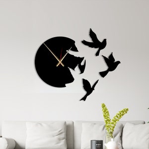 Flying Birds Metal Wall Clock, Farmhouse Wall Clock, Modern Large Wall Clock, Unique Wall Art, Silent Wall Clock, Minimalist Clock, Bird Art