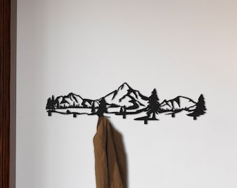 Porte-manteau en métal montagne et forêt, porte-sac, inspiré de la nature, crochets décoratifs, porte-manteau mural, organisateur d'entrée, porte-manteau moderne