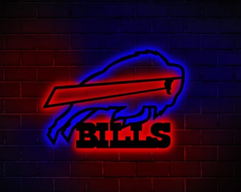 Panneau en métal LED Buffalo Bills, cadeau pour petit ami, déco homme des cavernes, cadeau pour fan de sport, cadeaux football, veilleuses, art mural LED, enseigne football