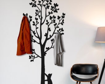 Appendiabiti in metallo ad albero con gatto: organizer decorativo per l'ingresso