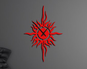 Reloj de pared de metal con diseño de sol: arte minimalista moderno, reloj silencioso