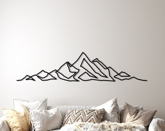 Déco murale montagne minimaliste, grande décoration murale, art mural 3D, déco au-dessus du lit, art mural salon, art simple trait, art mural long et étroit