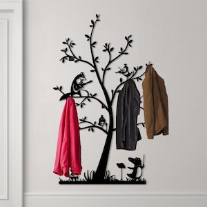 Appendiabiti a forma di albero grande: decorazione da parete in metallo con uccelli - organizer per ingresso