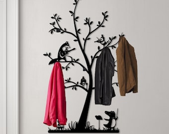 Large Tree Coat Rack: Metal Wall Art with Birds - Entryway Organizer