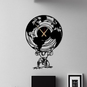 Atlas metalen wandklok, wandklok unieke, moderne grote wandklok, wereldkaart kunst aan de muur, stille wandklok, minimalistische klok, minimalistische kunst