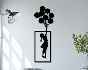 Arte da parete in metallo con ragazza volante di Banksy, Freedom Art, poster di Banksy, decorazione da parete moderna, arte da parete dei graffiti di Banksy, arte contemporanea, opera d'arte Boho