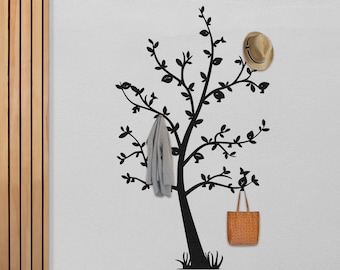Perchero grande con forma de árbol: Arte de pared de metal, organizador moderno para la entrada