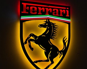 Ferrari Metal Neon Wall Sign, Autoliefhebber Metal Wall Led Decor, Car Guy Gift, Garage Decor, Boyfriend Gift, Cadeau voor vader, Man Cave Decor