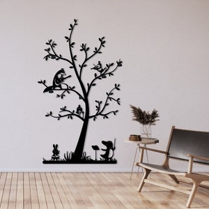 Large Tree Coat Rack Wall Mount, Metal Wall Art, Modern Entryway Organizer, Decorative Hooks, Hat Rack, Birds on Branch, Tree Coat Rack