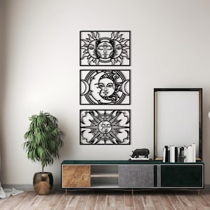 Juego de 3 cartas del Tarot para decoración de pared de metal, arte espiritual, arte moderno, luna y sol, decoración gótica, decoración del zodiaco, regalo para el hogar.