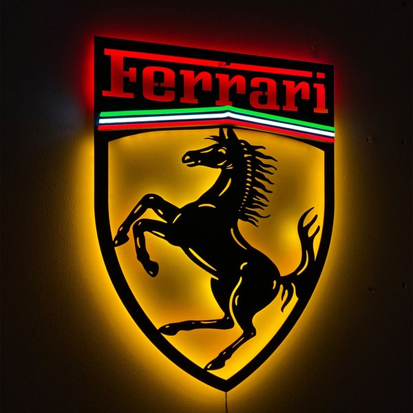 Enseigne murale néon en métal Ferrari, décoration murale LED en métal pour amateur de voitures, cadeau garagiste, déco garage, cadeau petit ami, cadeau pour père, déco homme des cavernes