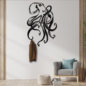 Ocean Art, Metal Wall Art, Sea Life, Beach House Decor, Tentacle Decor, Octopus Art, Metal Wall Sculpture, Modern coat rack, Wall mounted rack, Wall hooks, wall mount coat rack, wild life decor, Entryway coat rack