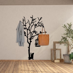 Large Tree Coat Rack: Metal Wall Art with Birds - Entryway Organizer