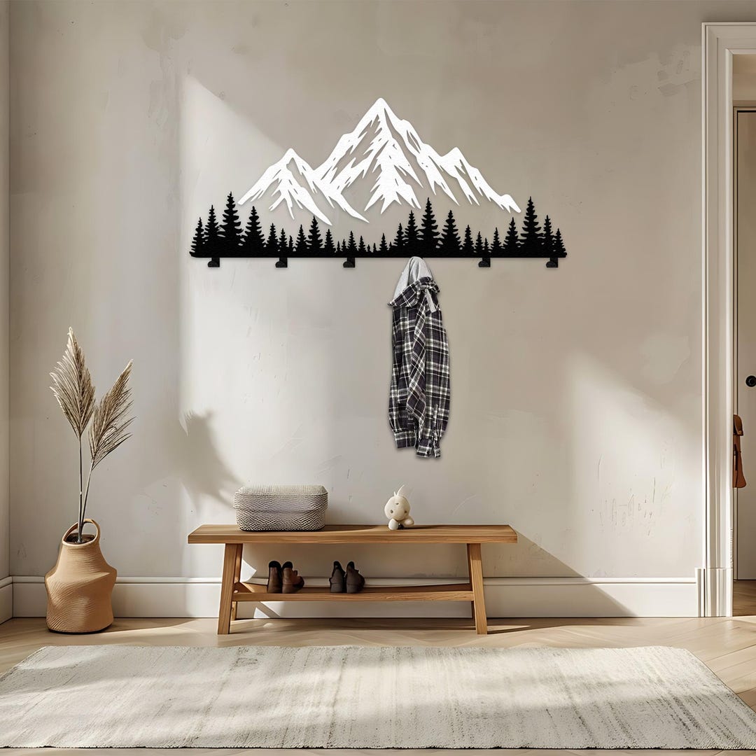 Mountain Forest Metal Coat Rack: Entryway Organizer With Decorative ...