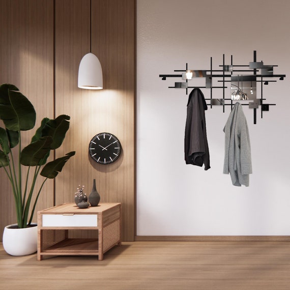 Modern Metal Coat Rack: Geometric Wall Art Entryway Organizer - Main Image