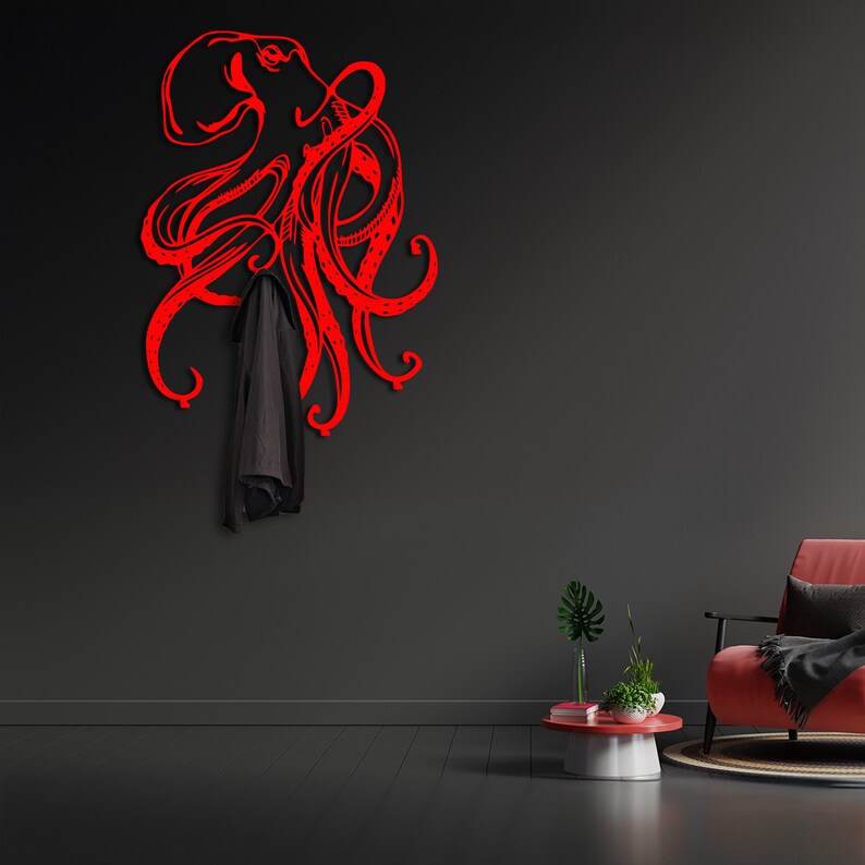 Ocean Art, Metal Wall Art, Sea Life, Beach House Decor, Tentacle Decor, Octopus Art, Metal Wall Sculpture, Modern coat rack, Wall mounted rack, Wall hooks, wall mount coat rack, wild life decor, Entryway coat rack