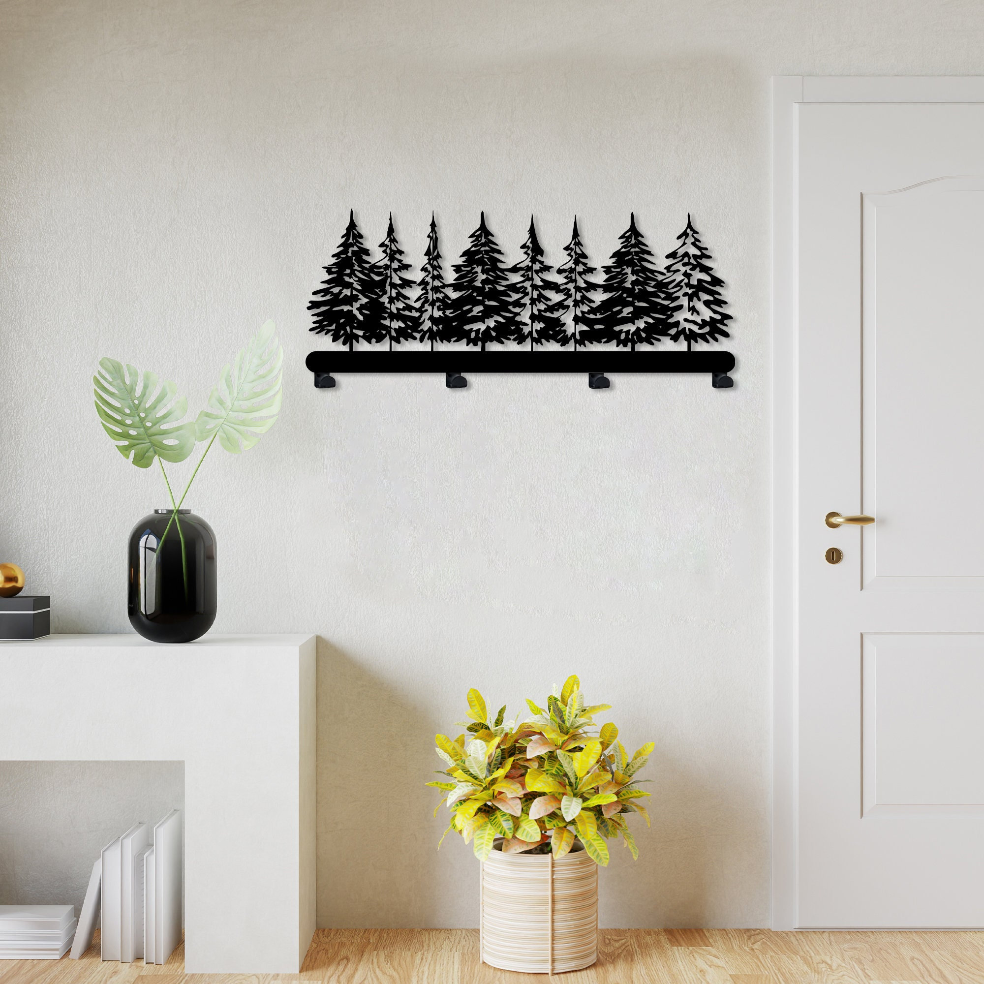 Pine Trees Metal Coat Rack, Forest Themed Rack, Wall Hooks, Clothes Rack, Entryway Organizer, Home Gifts, Nature Inspired, Modern Coat Rack