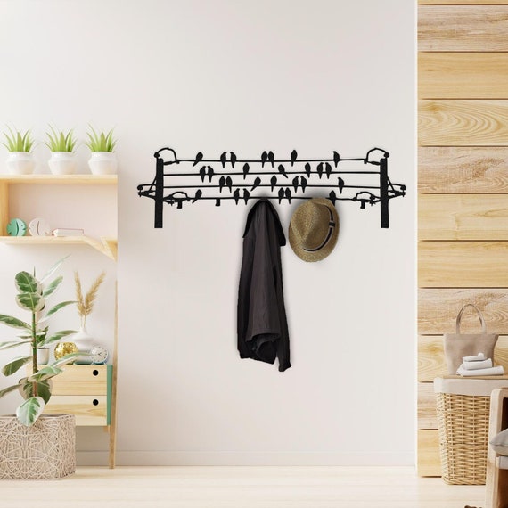 Birds on Wire Metal Coat Rack: Modern Entryway Organizer