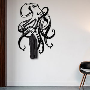 Ocean Art, Metal Wall Art, Sea Life, Beach House Decor, Tentacle Decor, Octopus Art, Metal Wall Sculpture, Modern coat rack, Wall mounted rack, Wall hooks, wall mount coat rack, wild life decor, Entryway coat rack