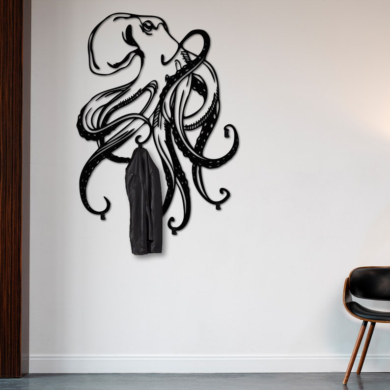 Ocean Art, Metal Wall Art, Sea Life, Beach House Decor, Tentacle Decor, Octopus Art, Metal Wall Sculpture, Modern coat rack, Wall mounted rack, Wall hooks, wall mount coat rack, wild life decor, Entryway coat rack