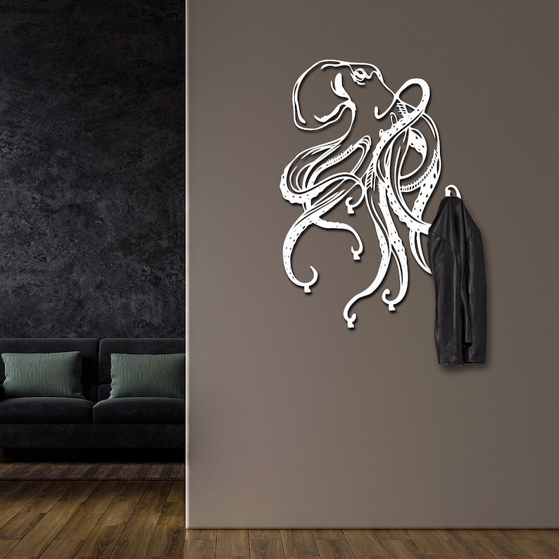 Ocean Art, Metal Wall Art, Sea Life, Beach House Decor, Tentacle Decor, Octopus Art, Metal Wall Sculpture, Modern coat rack, Wall mounted rack, Wall hooks, wall mount coat rack, wild life decor, Entryway coat rack
