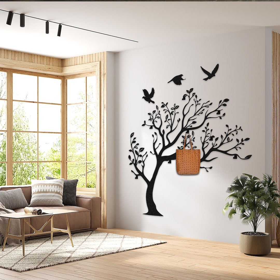 Flying Wall Rack Room Large Tree Coat Rack: Metal Wall Mount With Flying Birds - Etsy