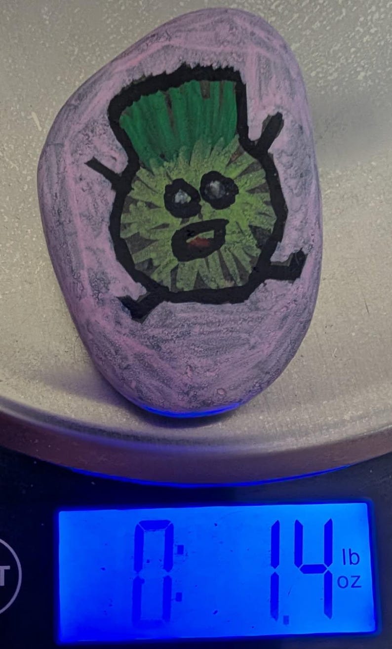 1oz Series - Decorative Hand-Painted Rocks - RockHider.com Green "Fuzzy"
