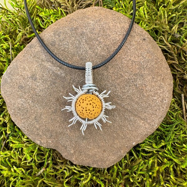 Sunrise Lava Rock Pendant-Aromatherapy Diffuser-Stress Relief-Lava Bead Necklace-Calm and Relax Essential Oil Sun Pendant